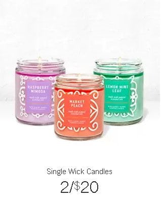 Single Wick Candles 2 for $20 from Bath & Body Works/White Barn