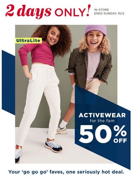 50% Off Activewear for the Family from Old Navy