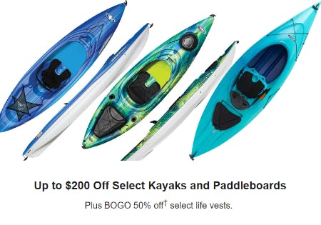 Up to $200 Off Select Kayaks and Paddleboards