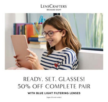 50% Off Complete Pair from Lenscrafters