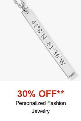 30% Off Personalized Fashion Jewelry