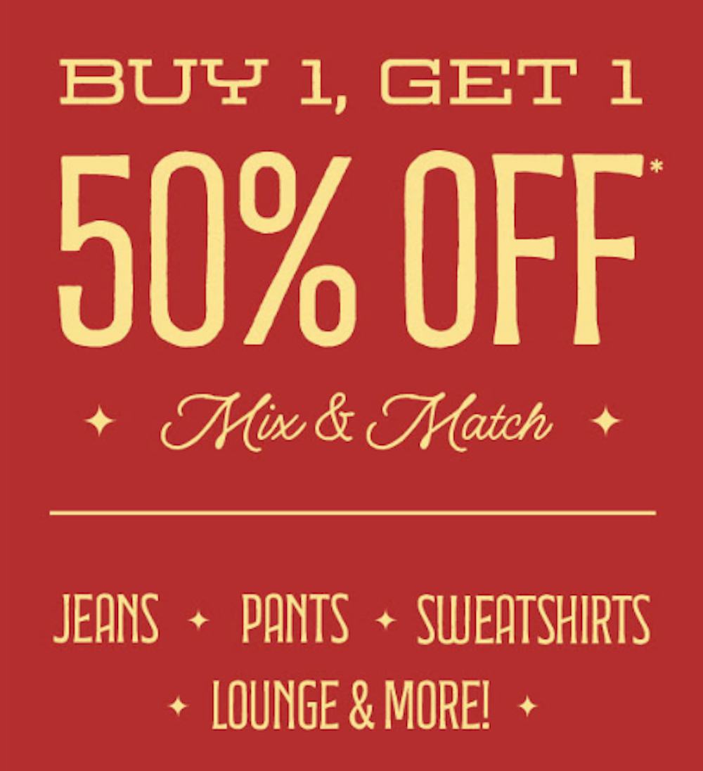 Buy 1, Get 1 50% Off Mix & Match Jeans, Pants, Sweatshirts, Lounge & More