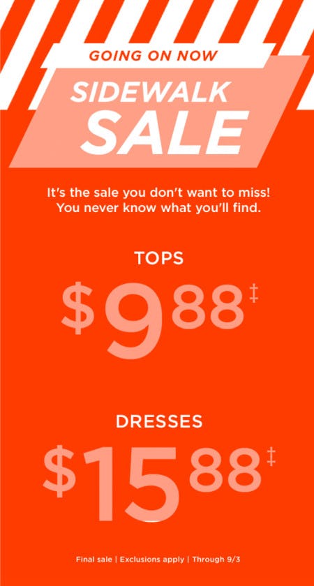 Tops $9.88 and Dresses $15.88