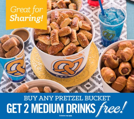2 FREE Medium Drinks When You Buy A Pretzel Bucket from Auntie Anne's