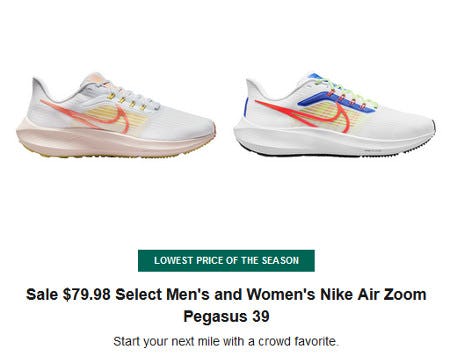 Sale $79.98 Select Men's and Women's Nike Air Zoom Pegasus 39 from Dicks Sporting Goods