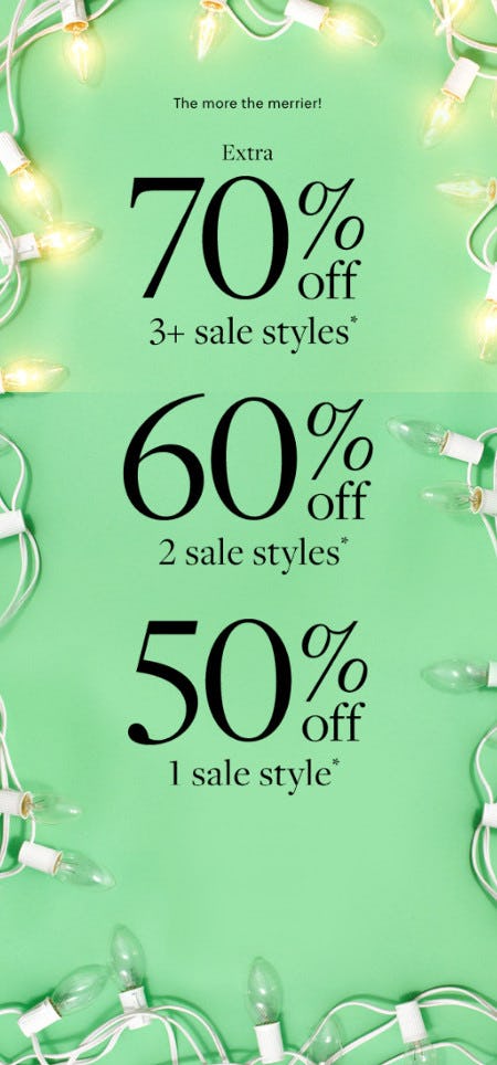 Extra 70% Off 3+ Sale Styles or 60% Off 2 Sale Styles or 50% Off 1 Sale Style from J.Crew