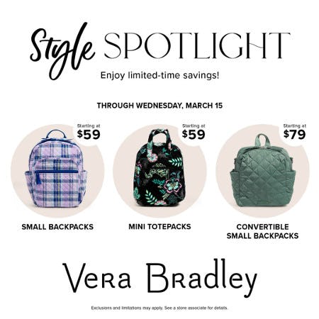 Shop small backpacks and save! from Vera Bradley
