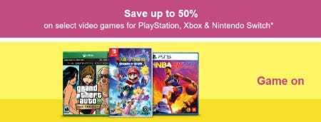 Save Up to 50% on Select Video Games for PlayStation, Xbox & Nintendo Switch from Target