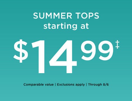 Summer Tops Starting at $14.99