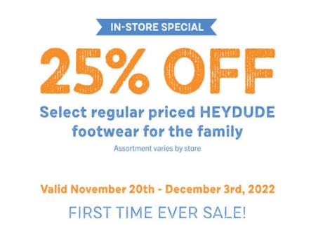 25% Off Select Regular Price HEYDUDE Footwear for the Family