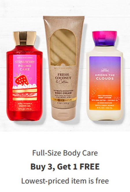 Full-Size Body Care Buy 3, Get 1 Free from Bath & Body Works