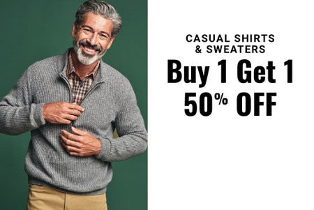 Casual Shirts & Sweaters Buy 1, Get 1 50% Off from Men's Wearhouse