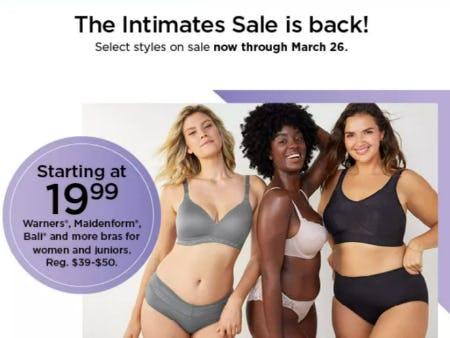 Starting at $19.99 Warners, Maidenform, Bali and More Bras for Women and Juniors from Kohl's