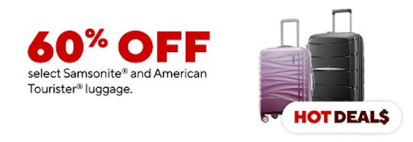 60% off Select Samsonite and American Tourister Luggage