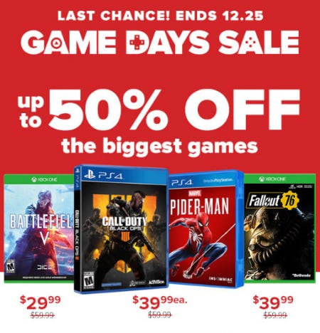 Up to 50% Off Game Days Sale from GameStop