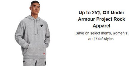 Up to 25% Off Under Armour Project Rock Apparel