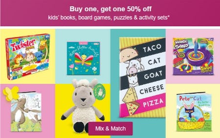 Buy One, Get One 50% Off Kids' Books, Board Games, Puzzles & Activity Sets