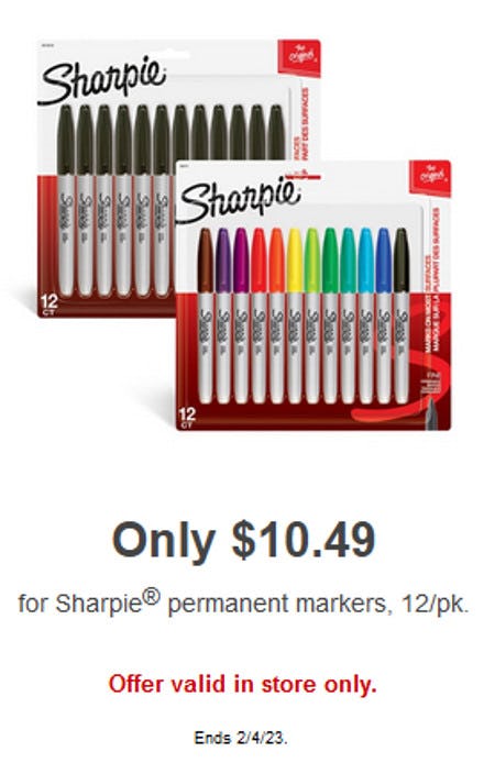 Only $10.49 for Sharpie Permanent Markers, 12/pk