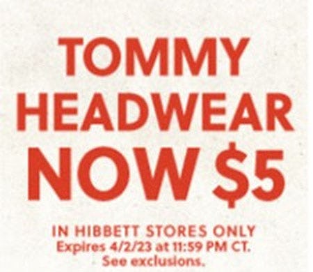 Tommy Headwear Now $5 from Hibbett Sports
