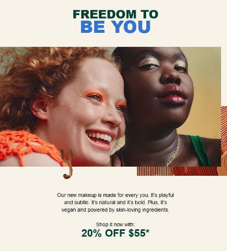 20% Off $55 from The Body Shop