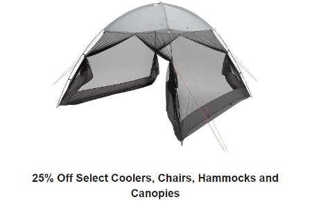 25% Off Select Coolers, Chairs, Hammocks and Canopies