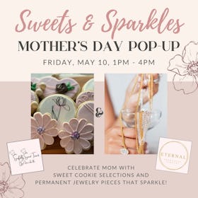 Mother's Day PopUp featuring decorative cookie selections and permanent jewelry pieces