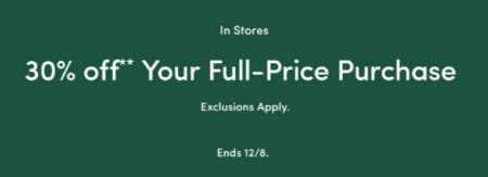 30% Off Your Full-Price Purchase