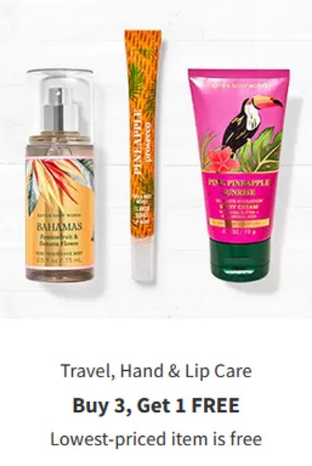 Travel, Hand & Lip Care Buy 3, Get 1 Free from Bath & Body Works