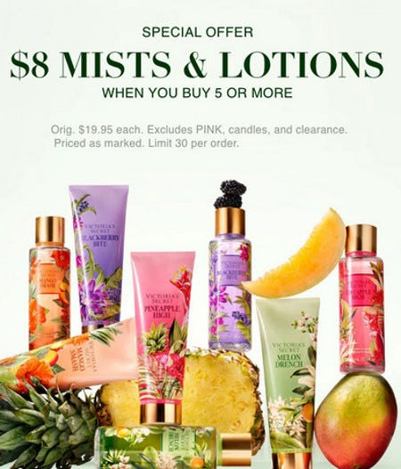 $8 Mists & Lotions When You Buy 5 or More