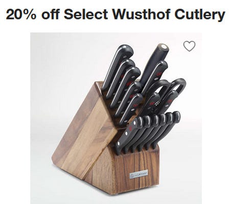20% off Select Wusthof Cutlery from Crate & Barrel