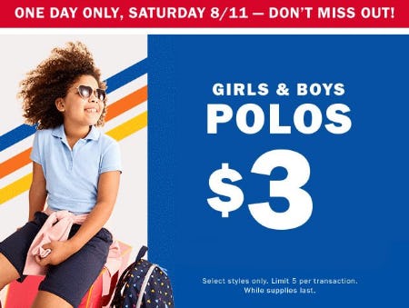 Girls & Boys Polos $3 from Old Navy