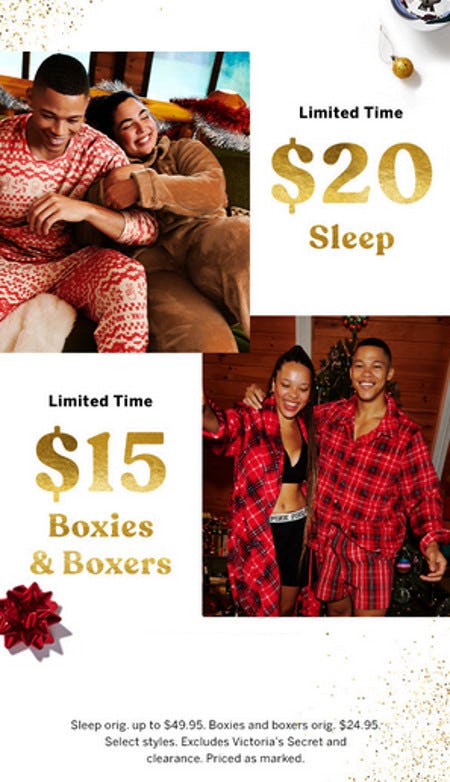 $20 Sleep and $15 Boxies & Boxers from Victoria's Secret