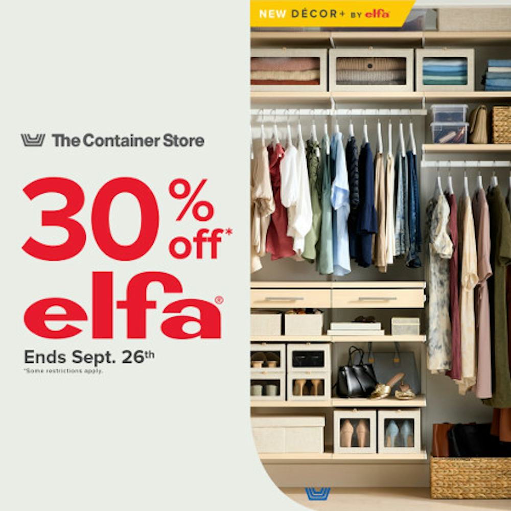 Everything Elfa is 30% off at The Container Store