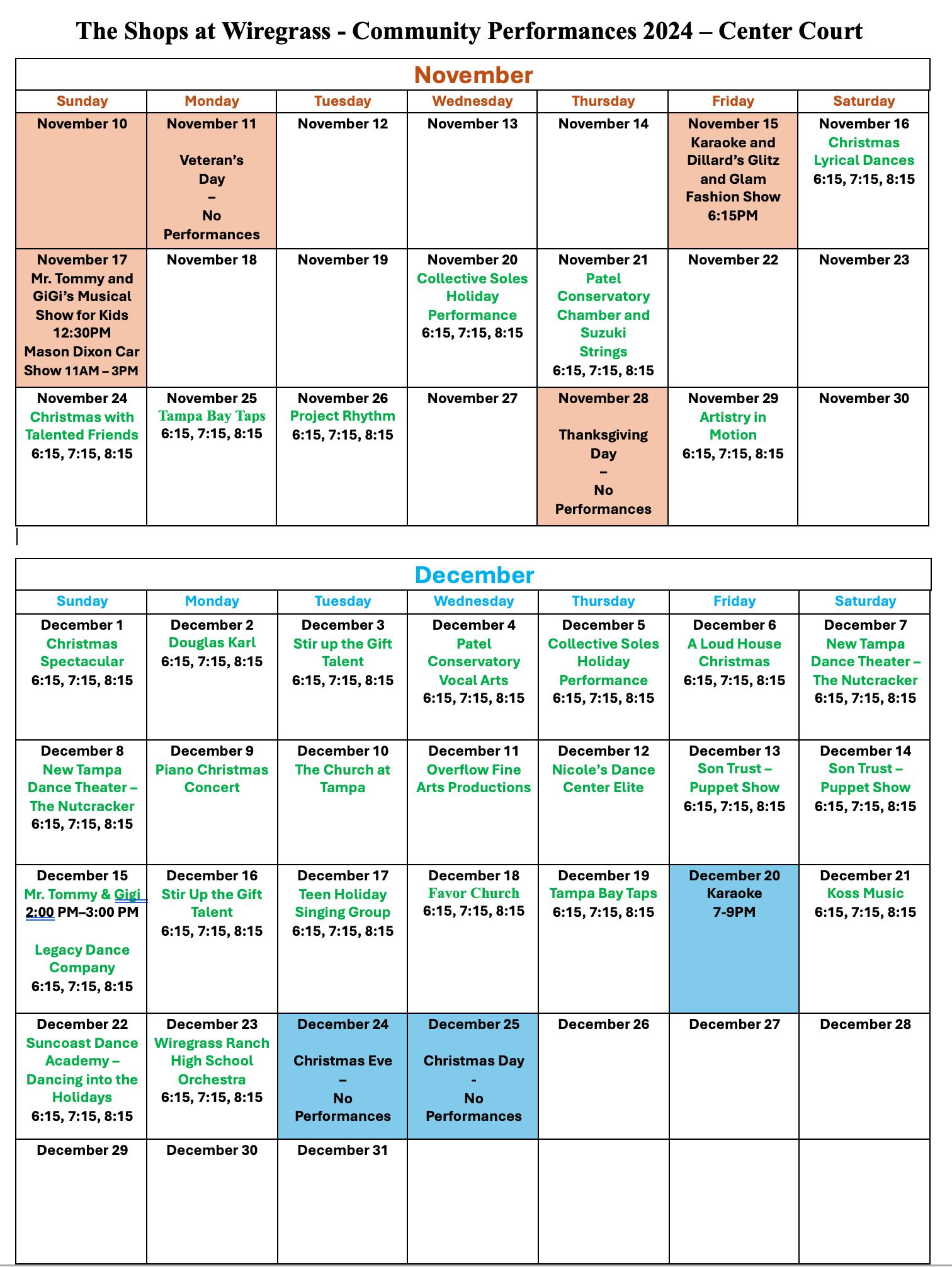 Community Performance Calendar