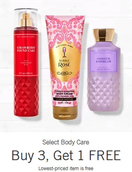 Select Body Care Buy 3, Get 1 Free from Bath & Body Works