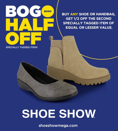 Buy 1 – Get 2nd Specially Tagged Item ½ Off! from Shoe Show