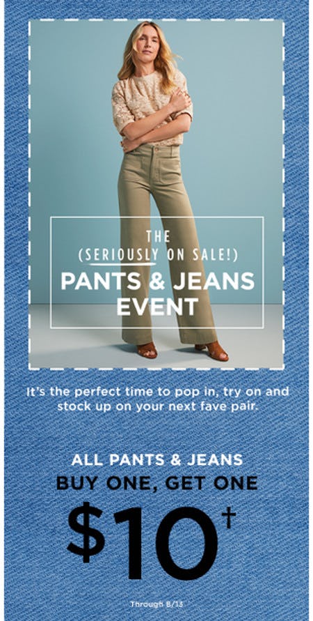 All Pants and Jeans Buy One, Get One $10