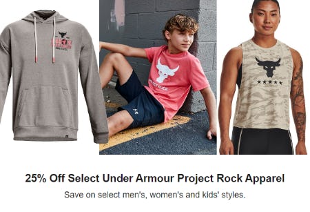 25% Off Select Under Armour Project Rock Apparel