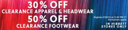 30% Off Clearance Apparel & Headwear from Hibbett Sports