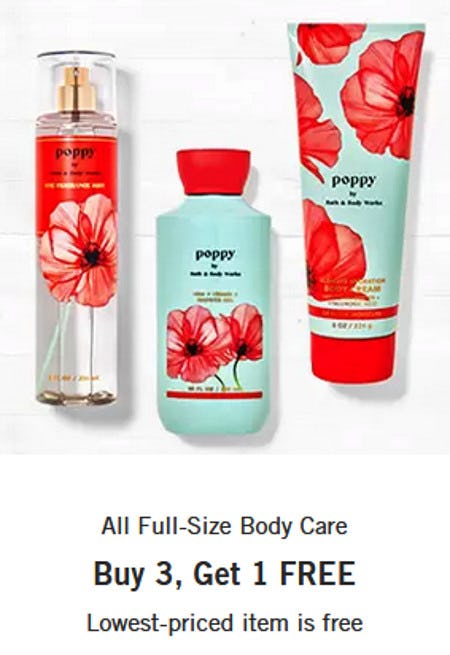 All Full-Size Body Care Buy 3, Get 1 Free