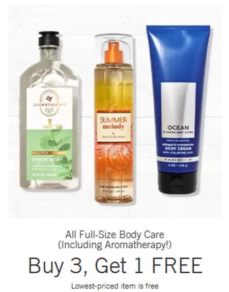 All Full-Size Body Care Buy 3, Get 1 Free from Bath & Body Works