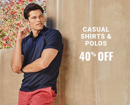 40% Off Casual Shirts and Polos from Men's Wearhouse