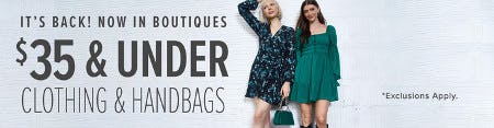 $35 and Under Clothing and Handbags