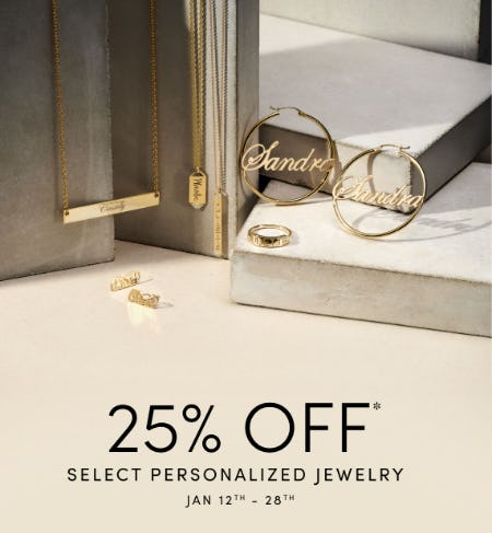 25% Off Select Personalized Jewelry from Jared Galleria of Jewelry