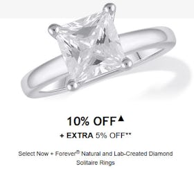 10% Off + Extra 5% off Select Now + Forever Natural and Lab-Created Diamond Solitaire Rings