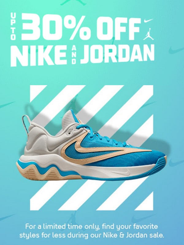 Up to 30% off Nike and Jordan