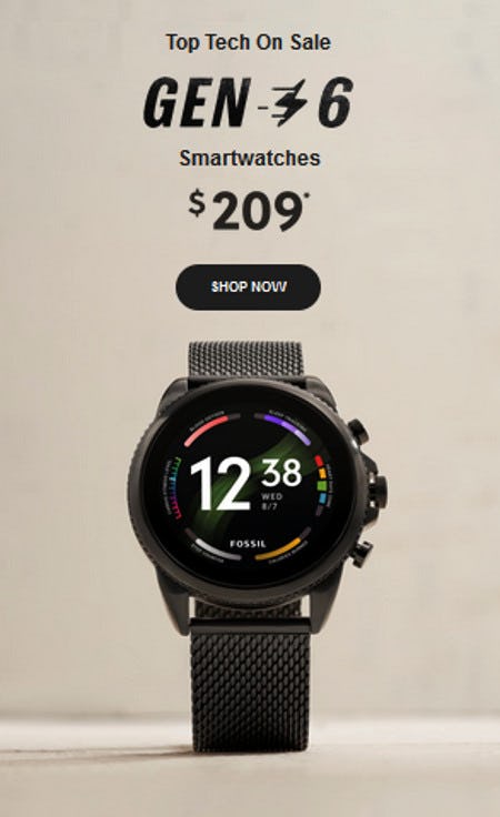 $209 Gen 6 Smartwatches at Fossil 