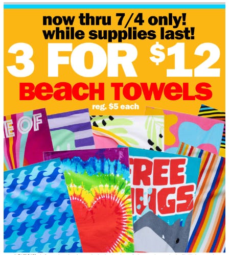 3 for $12 Beach Towels from Five Below