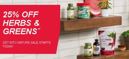 25% Off Herbs & Greens from GNC