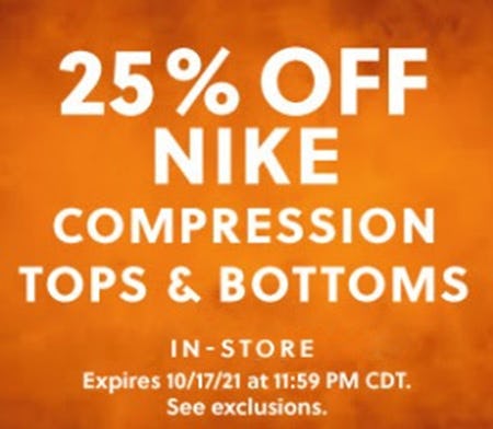 25 Off Nike Compression Tops Bottoms At Hibbett Sports Peachtree Mall